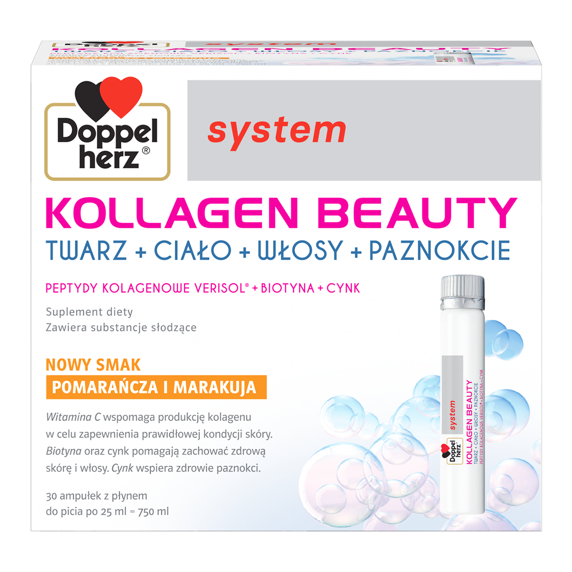 Doppelherz system KOLLAGEN BEAUTY | Smak pomarańcza i marakuja